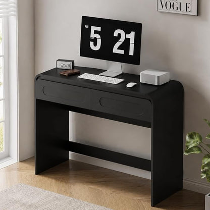 Writing Desk with 2 Drawers, Home Office Computer Desk for Small Spaces | Black Study Desk for Bedroom, Compact Workstation Table, Vanity Desk for Apartment and Dorm Room