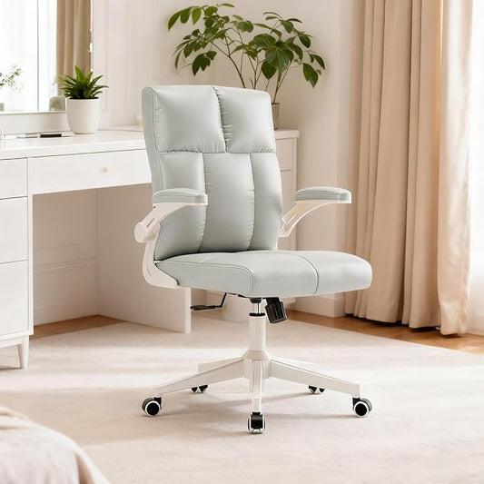balmstar Leather Office Chair Computer Desk Chair, 360° Swivel Rolling Wheels, Adjustable Tilt Angle 90°-135° with Lumbar Support Executive Chair for Home Office with 350 LBS Capacity（Gray）