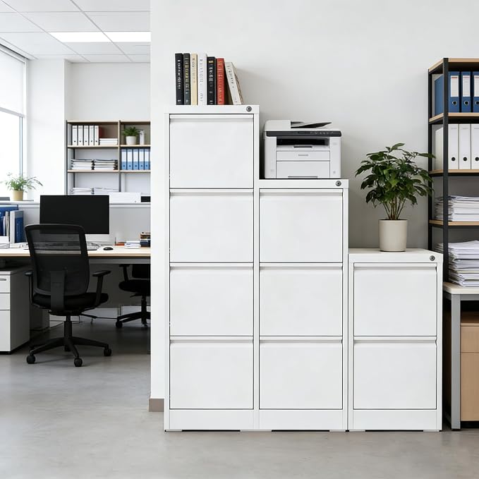 4 Drawer File Cabinet, Metal Vertical Filing Cabinet for Home Office, Locking Steel Easy Assemble 18" D File Cabinets for Legal/Letter/A4/F4 (White)