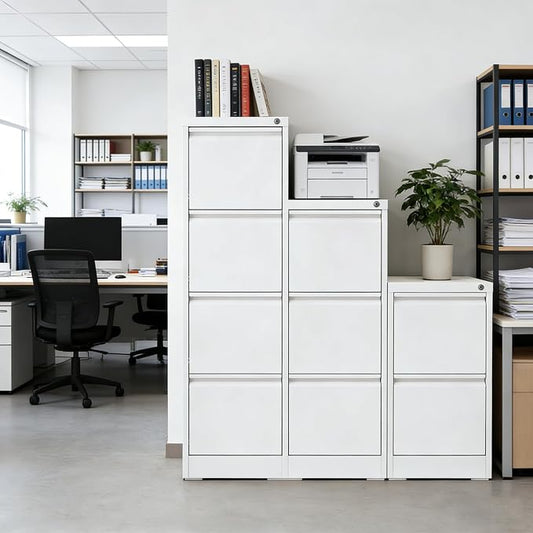 4 Drawer File Cabinet, Metal Vertical Filing Cabinet for Home Office, Locking Steel Easy Assemble 18" D File Cabinets for Legal/Letter/A4/F4 (White)
