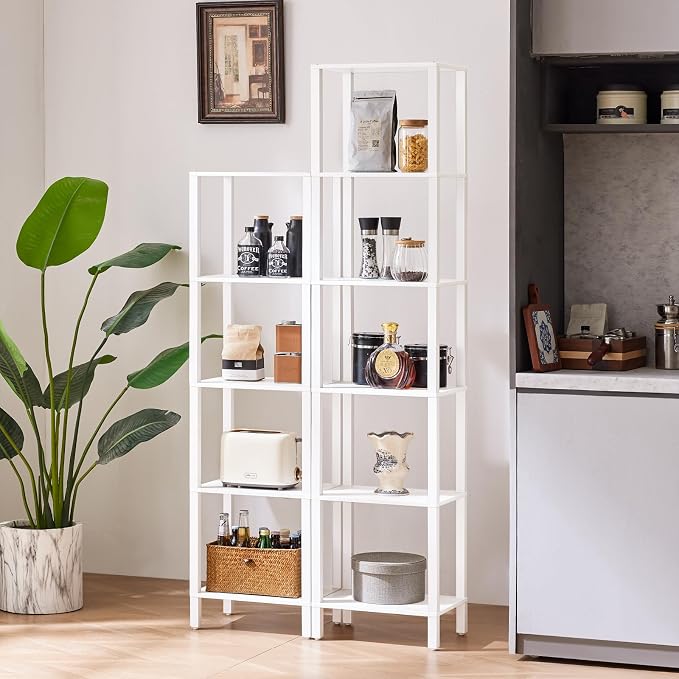 YUFAM 54in Tall Bookshelf 5-Tier Small Narrow Bookcase, Skinny Book Shelf for Small Space, Farmhouse Slim Shelf with Storage, Wood Freestanding Display Thin Bookshelves for Living Room, Office, White
