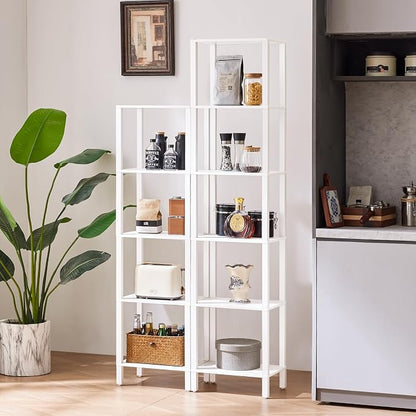 YUFAM 54in Tall Bookshelf 5-Tier Small Narrow Bookcase, Skinny Book Shelf for Small Space, Farmhouse Slim Shelf with Storage, Wood Freestanding Display Thin Bookshelves for Living Room, Office, White