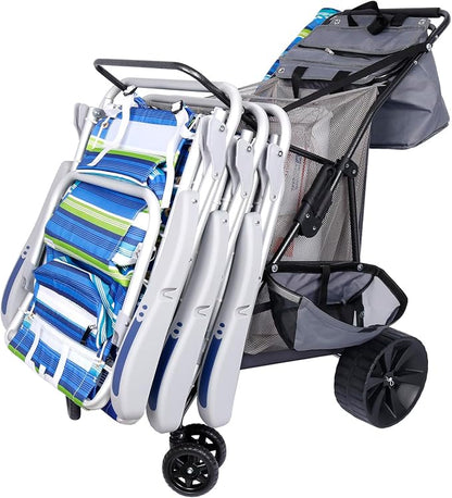 Ultimate Buggy Beach Cart with Big Wheels for Sand, Wide Wheel Wagon with Insulated Cooler Bag, Body Board and Umbrella Holder, 100 lbs Capacity