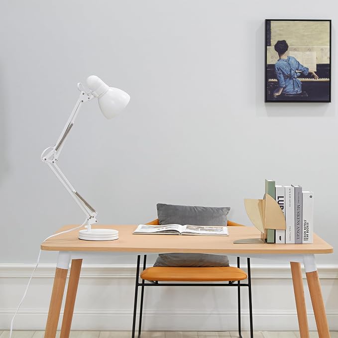 GLOBE Electric 52024 28" Swing Arm Architect Desk Lamp, Matte White, Rotary Switch on Shade, Partially Adjustable Arm, Modern Lighting for Bedroom or Office, Timeless, Indoor Lights(Pack of 2)