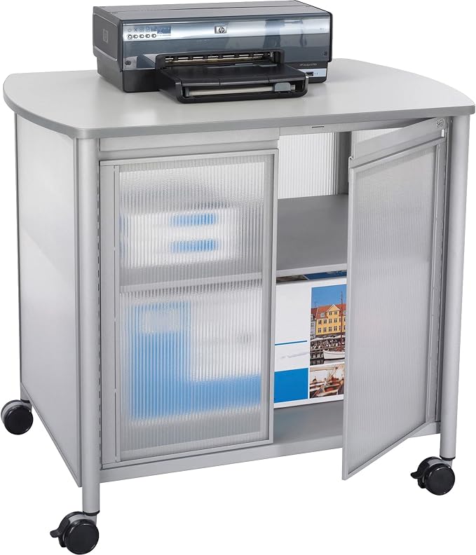 Safco Products Impromptu Mobile Print Stand & Organizer with Doors 1859GR – 200 lbs. Capacity – 4 Wheels, Laminate Top & Steel Frame – Contemporary Design