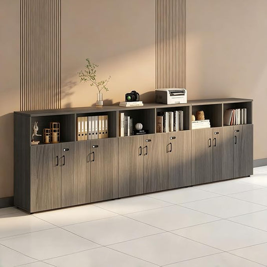 File Cabinet with Password Lock, Wood Lateral Filing Cabinet for Letter/A4 Files, 3 Drawer with Door, Printer Stand with Open Shelves for Home Office