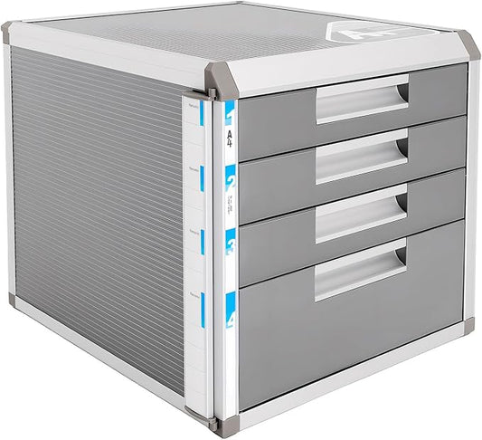 File Cabinet with Drawers Office Document Storage Box Filing Organzier Lockable Desktop Drawer Organizer for Papers Mail Notebooks Stationery (4-layer)