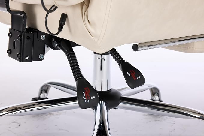 DYHOME Executive Office Chair Cross Legged Sitting with Massage and Footrest Heavy Duty Desk Chair,Swivel Ergonomic Chairs with Lumbar Support Wheels Flip-up Arms Height,Leather Beige
