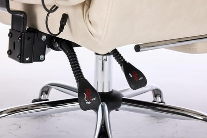 DYHOME Executive Office Chair Cross Legged Sitting with Massage and Footrest Heavy Duty Desk Chair,Swivel Ergonomic Chairs with Lumbar Support Wheels Flip-up Arms Height,Leather Beige