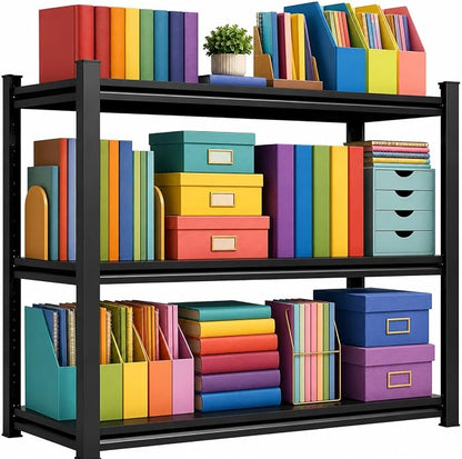 3 Tier Metal Bookshelf, Adjustable Tall Bookcase, Heavy Duty 1800 LBS Modern Deep Book Shelf, Bolt-Free Storage Shelves for Living Room, Home Office, Garage, 27.6" Wx 13.8" Dx 31.5" H
