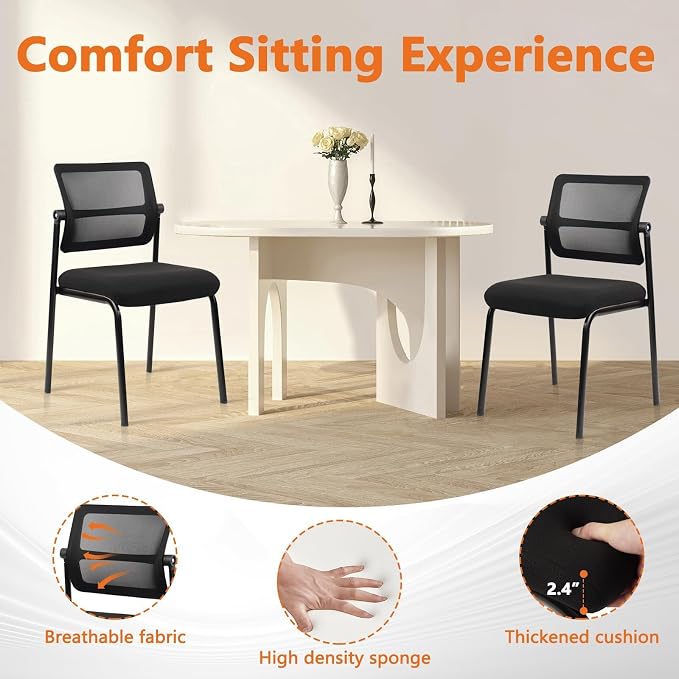 CLATINA Stackable Mesh Office Chair with Wheels Armless Guest Waiting Stacking Chair with Ergonomic Lumbar Support, for Conference, Lobby, School, Reception, Black 4Pack