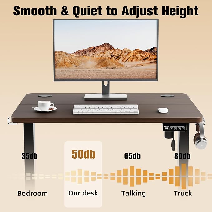 ERGOMAKER Electric Standing Desk, 31.5" x 23.6" Height Adjustable Sit Stand Desk with Splice Board for Home Office, Computer Desk Memory Preset (Black Frame, Walnut Desktop)