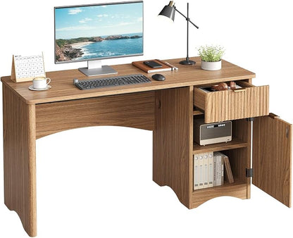 Bestier Computer Desk with Drawer, 47 inch Office Desk with Storage Cabinet, Modern Wood Desk Adjustable Shelves for Home Office Bedroom Study, Brown Oak