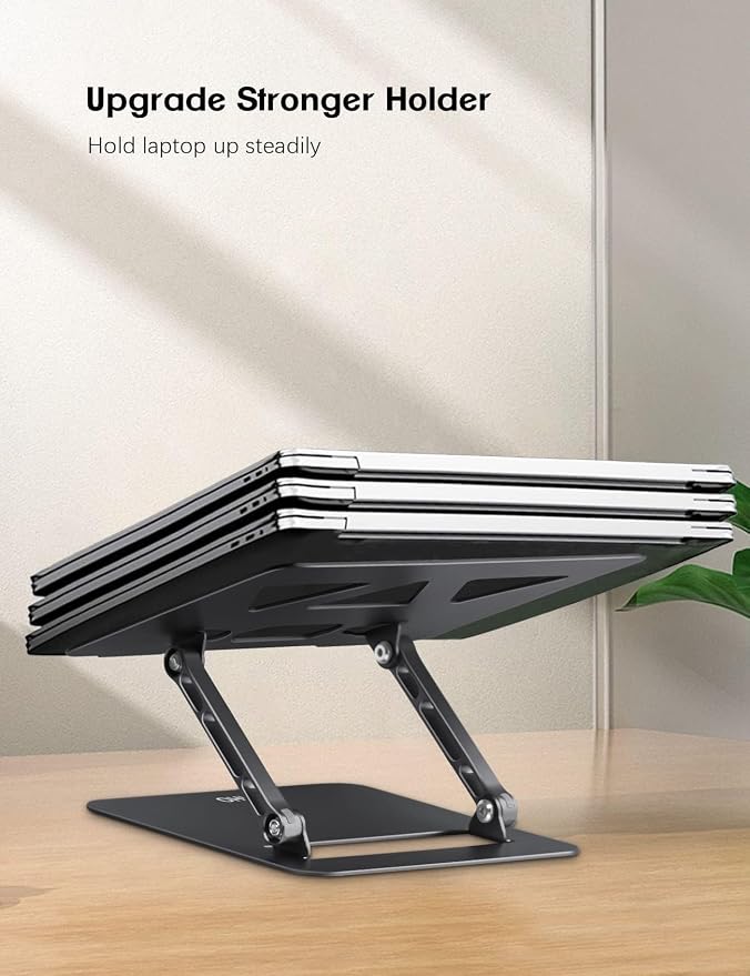 Aoviho Adjustable Laptop Stand for Desk, Portable Laptop Stand Holder and Riser, Foldable Aluminum Notebook Computer Stand for MacBook Air Pro HP Lenovo Dell Samsung Chromebook, 10-15.6 inch, Black