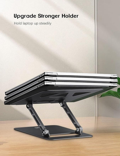 Aoviho Adjustable Laptop Stand for Desk, Portable Laptop Stand Holder and Riser, Foldable Aluminum Notebook Computer Stand for MacBook Air Pro HP Lenovo Dell Samsung Chromebook, 10-15.6 inch, Black