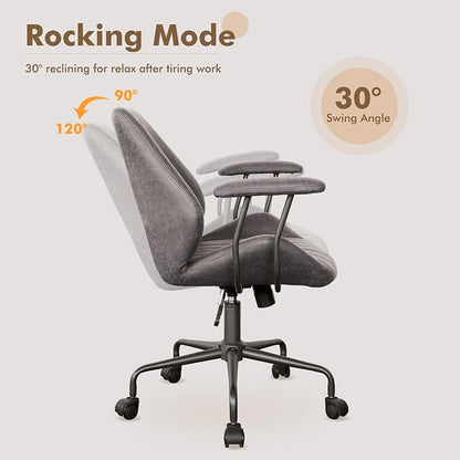 Mid Back Office Chair Mid Century Modern Executive Chair,Lumbar Support Ergonomic Home Office Desk Chair,Rolling Swivel Task Chair Task Chair Armrests Height Adjustable,350lbs (Gray)