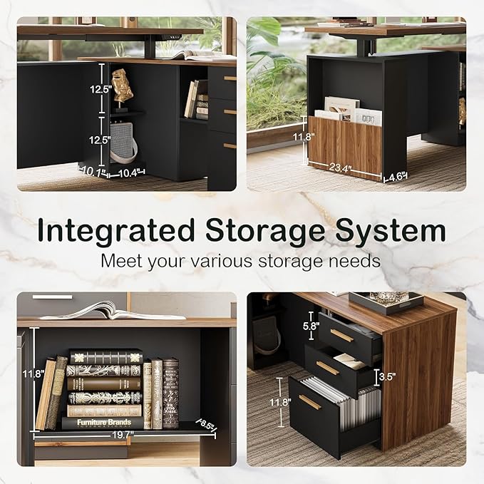ModernMate Furniture Sets, 63" Standing Desk with 59" Bookshelf and 2 Drawer lateral File Cabinet, Home Office Furniture Set, Black Walnut