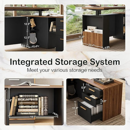 ModernMate Furniture Sets, 63" Standing Desk with 59" Bookshelf and 2 Drawer lateral File Cabinet, Home Office Furniture Set, Black Walnut