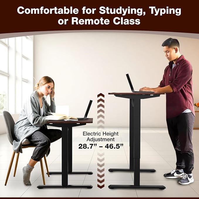 Mount-It! Motorized Standing Desk 40x24 – Height Adjustable Sit to Stand Desk for Home Office, Compact Ergonomic Workstation with Memory Presets, Black Frame with Hazelnut Woodgrain Top