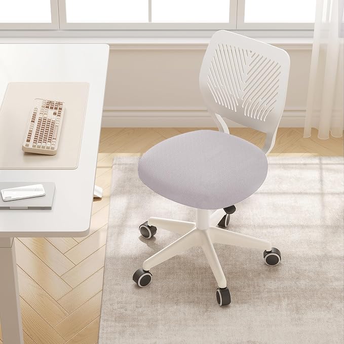 Armless Desk Chair Swivel Office Rolling Chair with Soft Padded Cushion, Height Adjustable Small Task Chair, Ergonomic Study Computer Chair for Kids Girls Boys Teens (Gray, 2PCS)