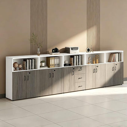 File Cabinet with Password Lock, Wood Lateral Filing Cabinet for Letter/A4 Files, 3 Drawer with Door, Printer Stand with Open Shelves for Home Office