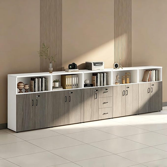 File Cabinet with Password Lock, Wood Lateral Filing Cabinet for Letter/A4 Files, 3 Drawer with Door, Printer Stand with Open Shelves for Home Office