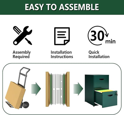 Polup 2 Drawer File Cabinet with Lock, Office File Cabinet with Drawers for Under Desk, Small Filling Cabinet for Home Office, Green, Assembly Required