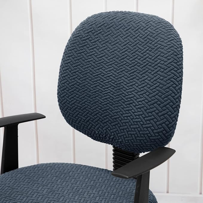 MIFXIN Stretch Computer Office Chair Covers 2 Piece Jacquard Elastic Slipcovers Furniture Protector for Rotating Computer Chairs, Only 1pcs Backrest Cover & 1pcs Seat Cover, NO Chair (Grey Blue)