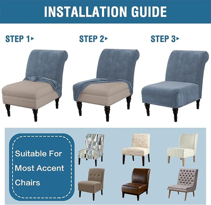 H.VERSAILTEX Armless Accent Chair Covers Thick Velvet Armless Chair Slipcovers High Stretch Chair Covers for Living Room Hotel Machine Washable Furniture Protector with Elastic Bottom, Stone Blue