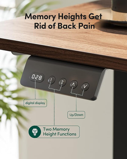 FEZIBO L Shaped Electric Standing Desk, 63x48 inch Large with Drawers | Reversible Tabletop, 2 Memory Height Settings | Home Office & Gaming Height-Adjustable Table, Black Walnut（2 Packages）