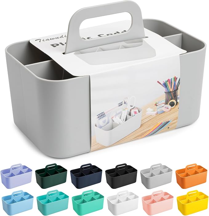 Tiawudi Multipurpose Caddy Organizer, Plastic Caddy with Handle, Stackable Desk Organizer for Stationery, Marker and Pencil, Office Supplies Organizer, Dorm Caddy