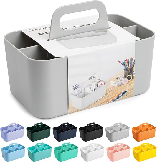 Tiawudi Multipurpose Caddy Organizer, Plastic Caddy with Handle, Stackable Desk Organizer for Stationery, Marker and Pencil, Office Supplies Organizer, Dorm Caddy