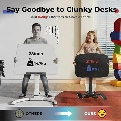 JOY worker Low Height Small Mobile Standing Desk for Couch, Height Adjustable TV Tray Table with 90° Foldable MDF Desktop, Portable Laptop Desk with Low Base & Lockable Hidden Casters, Black