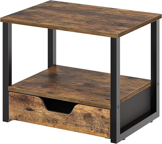YATINEY Desktop Printer Stand, 2-Tier Printer Table with Non-Woven Drawer, Multi-Purpose Desk Organizer for Home Office, Under Desk Open Organizer Shelf, Rustic Brown PS01BR