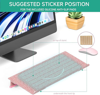Ergonomic Computer Keyboard Stand - Adjustable Keyboard Riser Tilt Glitter Rose Gold Acrylic Keyboard Tray Non-Slip Elevated Typing Key Board Holder Lift for Home Office Desk Accessories