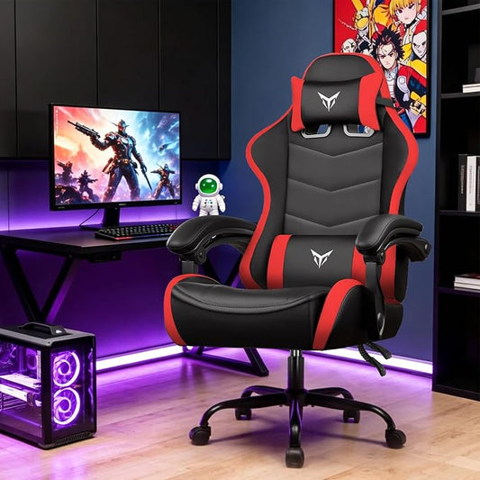 GTPLAYER Gaming Chair for Adults, Big and Tall 300LBS Heavy Duty Office Chair, Ergonomic High Back Lumbar Support and Wide Comfy Cushion with Linkage Armrests for Home Office, Red