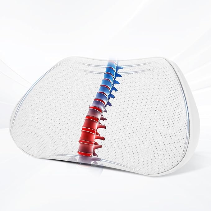 Lumbar Support Pillow for Car Seat, Office Chair Leather Memory Foam Lower Back Cushion for Back Pain Relief Improve Posture, Ergonomic Back Rest for Gaming Chair, Off-White (Beige), 1PC