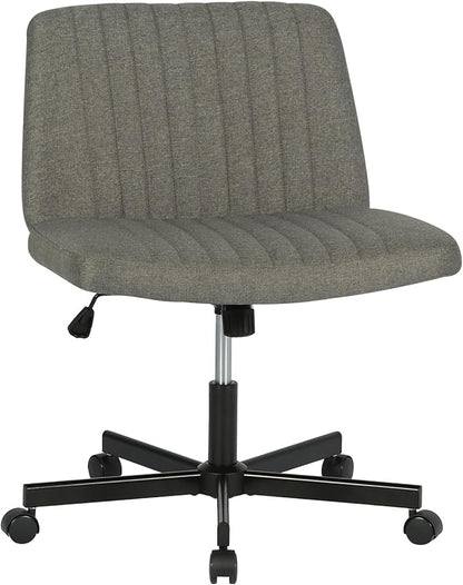 FDW Criss Cross Chair with Wheels Cross Legged Office Desk Modern Swivel Height Adjustable Wide Seat Computer Task Vanity Chair Comfy Fabric Armless Seating for Home Office