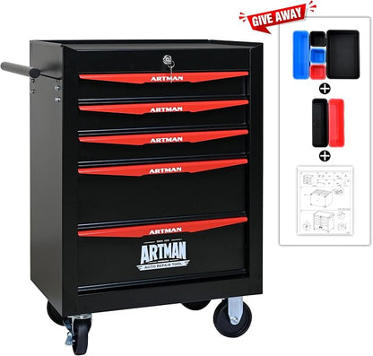 RYH 5 Drawers Rolling Tool Chest - Heavy Duty Mobile Tool Cart with Locking Wheels & Ball Bearing Drawers 30.5" H x 20.9" W x 13" D, Garage Tool Storage Cabinet (Black, 5 Drawers)