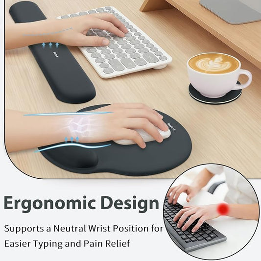 Sushret Mouse Pad and Keyboard Wrist Rest, 3-in-1 Gel Memory Foam Ergonomic Mouse Pad with Wrist Rest Set, Gaming Mousepad Arm Cushion Support for Computer Office Desk Accessories Cute Setup, Charcoal