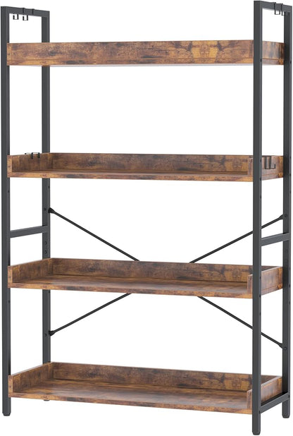 HCHQHS 4 Tier Bookshelf, Adjustable Industrial Bookcase, Vertical Tall Book Shelf, Wood and Black Metal Open Bookshelves for Home Office, Living Room, Bedroom