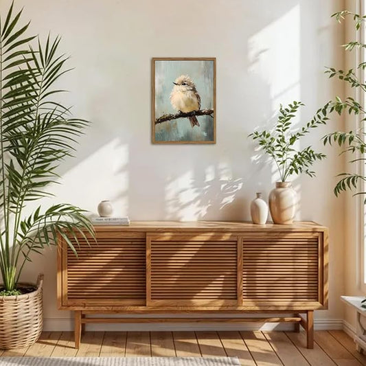 Framed Vintage Bird Wall Art, Small Bird Rustic Wall Decor Pictures, Cute Animal Canvas Art Prints Farmhouse Cottagecore Paintings for Kid's Room Bathroom Bedroom Kitchen Living Room 8x10 In
