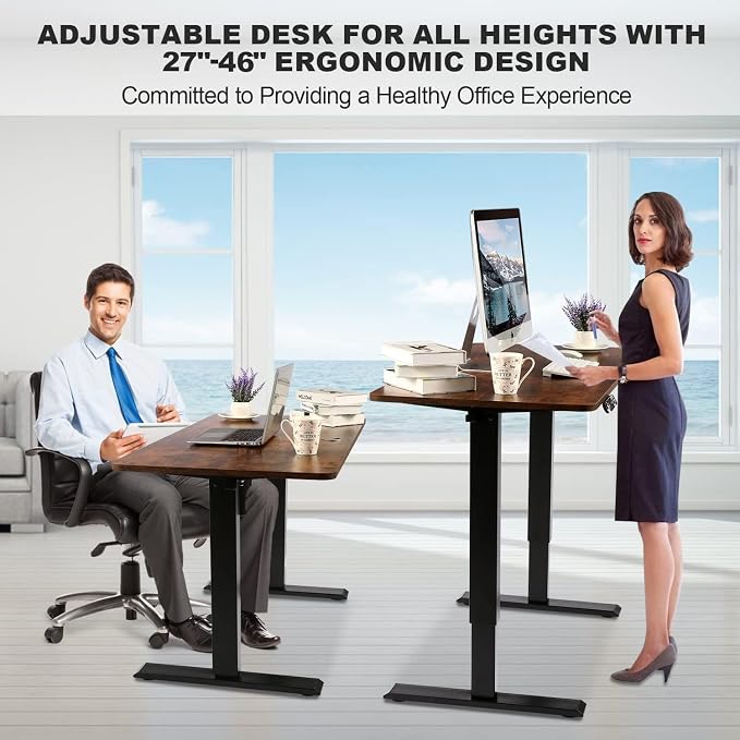 Electric Adjustable Standing Desk with Wheels, 63'' x 24''Sit Stand Desk with Dual Crossbeam Structure and Mouse Pad, 27''-46'' Lifting Range Stand up Desk(Brown)