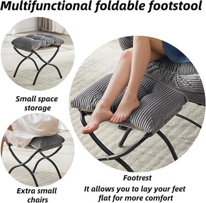 Modern Lazy Chair with Ergonomic Ottoman, Comfortable Lounge Chair with Footrest for Space Saving, Comfy Reading Armchair for Living Room, Bedroom, Office, Grey