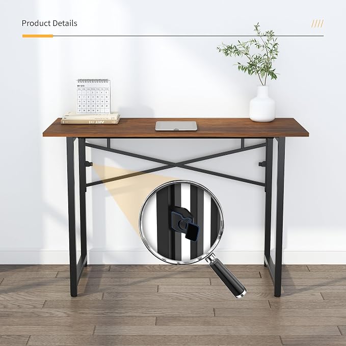 Lutown-Teen 47 inch Folding Desk No Assembly Required, Writing Gaming Computer Camping Table, Home Office Desk, Mahogany