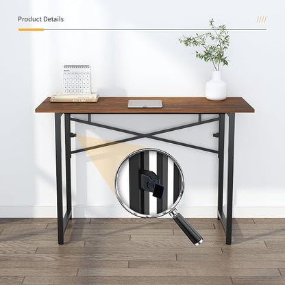 Lutown-Teen 47 inch Folding Desk No Assembly Required, Writing Gaming Computer Camping Table, Home Office Desk, Mahogany