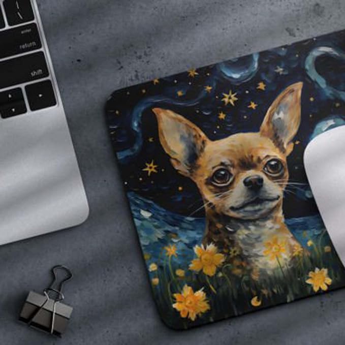 Starry Night Dog Mouse Pad for Home Office Gaming Working Desk Computer Desktop Accessories Non-Slip Rubber Mouse Pad for Dog Lovers (Chihuahua)