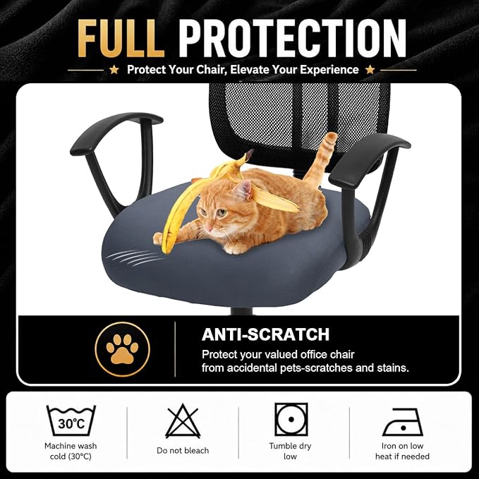 DIVA EN CAMINO DEC Stretchable Desk Office Chair Seat Cushion Covers - Universal Spandex Computer Chair Slipcover - Removable Washable Cushion Protectors for Dogs, Cats, Pets, Dark Gray