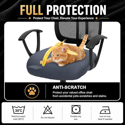 DIVA EN CAMINO DEC Stretchable Desk Office Chair Seat Cushion Covers - Universal Spandex Computer Chair Slipcover - Removable Washable Cushion Protectors for Dogs, Cats, Pets, Dark Gray