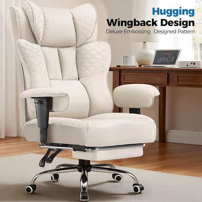 GTPLAYER Big and Tall Office Chair, Wide Ergonomic Gaming Chair with Deluxe Embossing Designed Leather with Foot Rest,150°Reclining Adjustable Soft Armrests Pocket Spring Back Support and Pillow